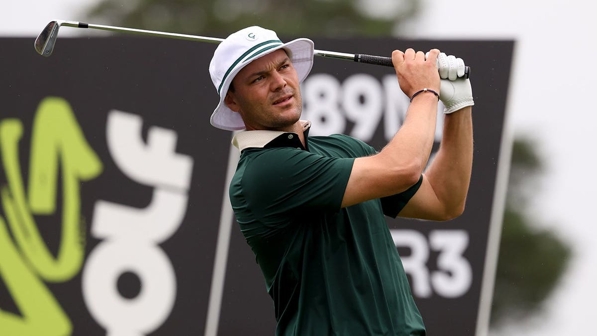 Martin Kaymer hits a tee changeable connected nan 4th spread during nan LIV Golf Virginia tournament.