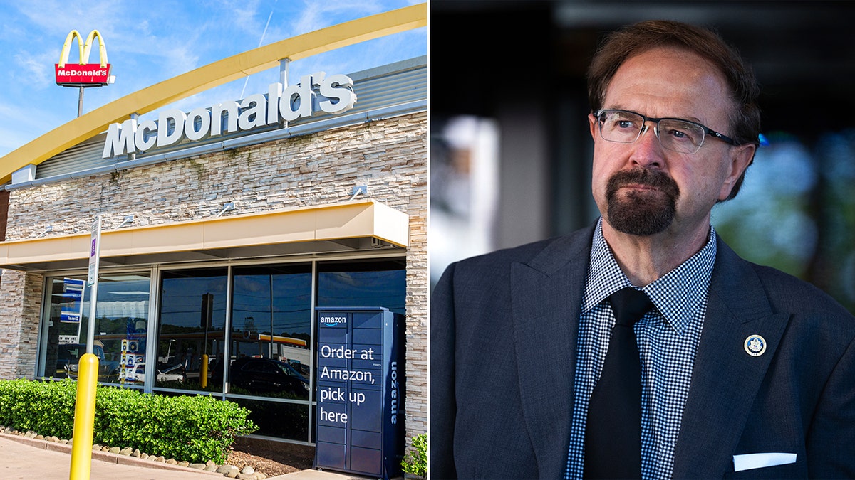 The exterior of a McDonald's in North Carolina is shown at left. U.S. Rep. Chuck Edwards, R-N.C., is shown at right.