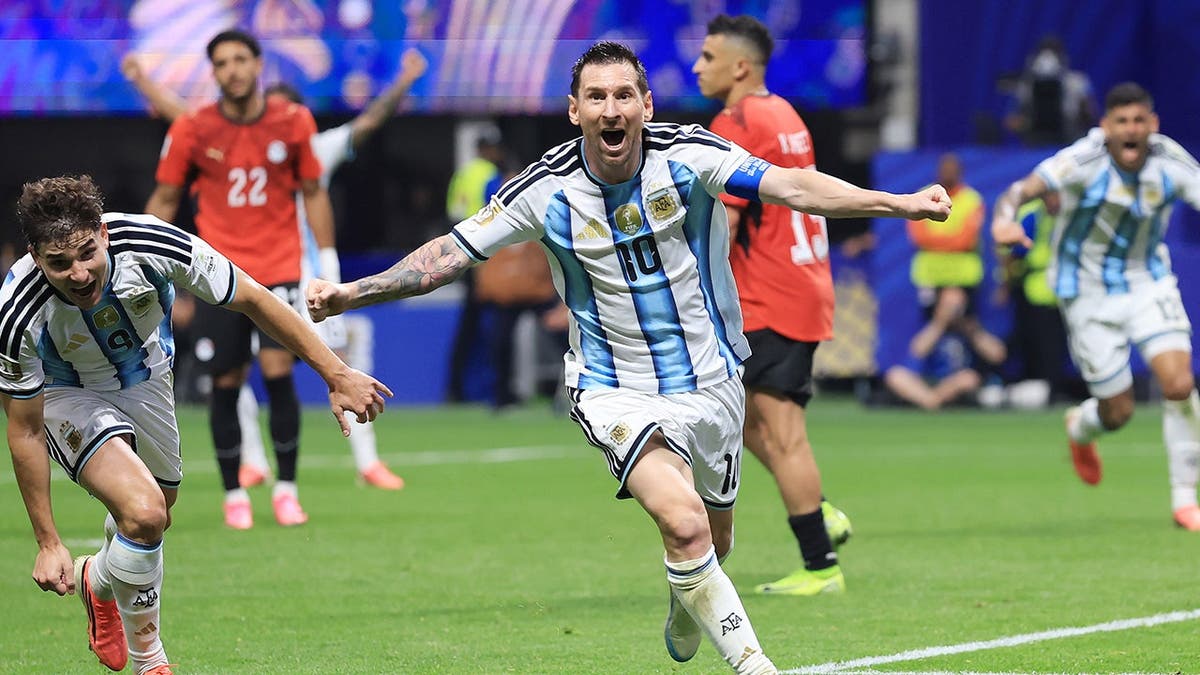 Messi celebrates against Egypt