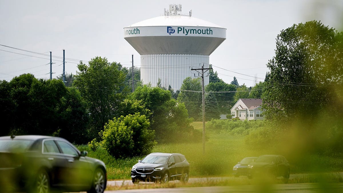 Water tower stands in Plymouth, Minnesota.