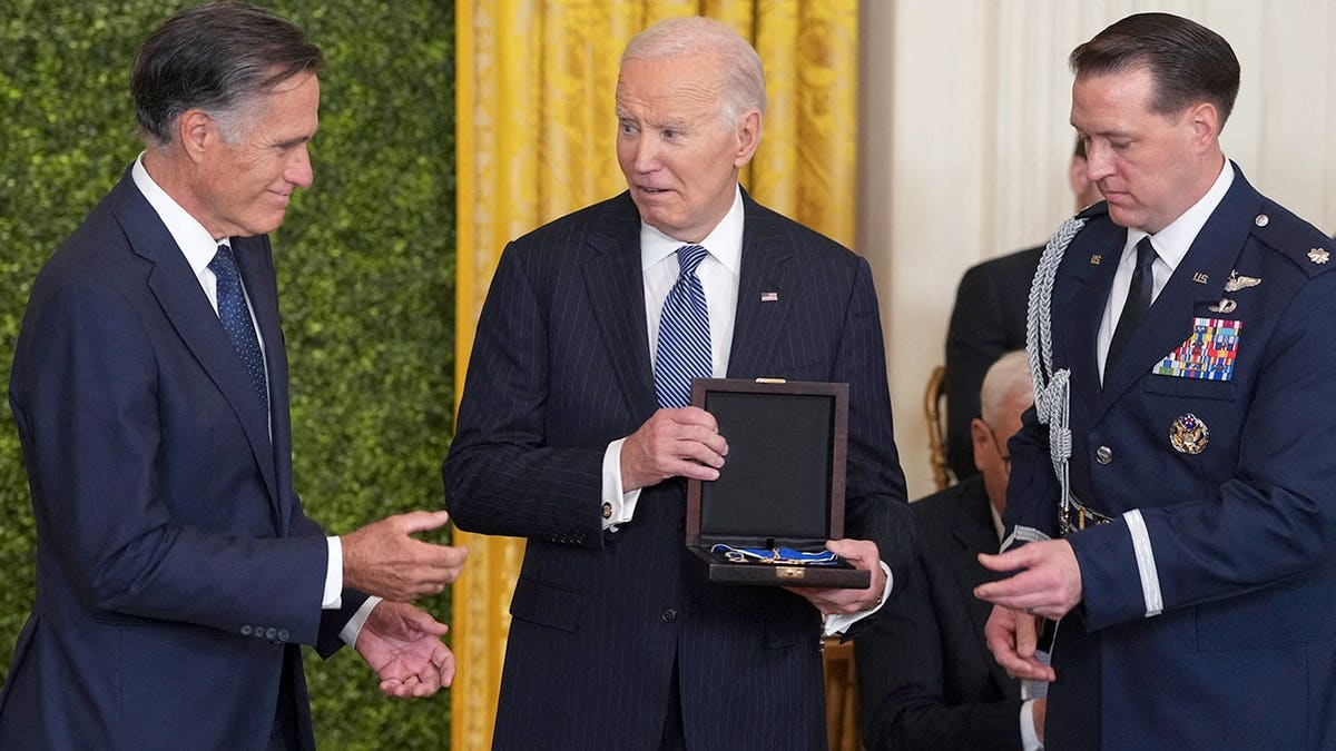 Former Sen. Mitt Romney and President Joe Biden in 2025