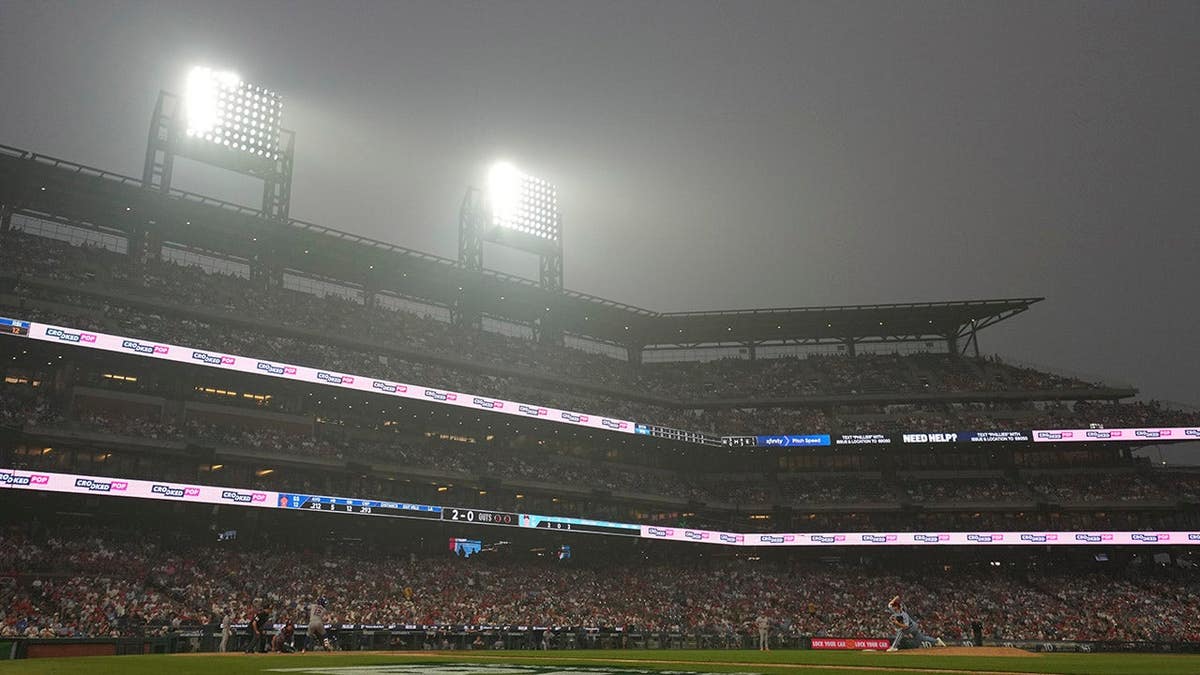 Citizens Bank Park view as Seth Johnson throws a pitch against Francisco Lindor.