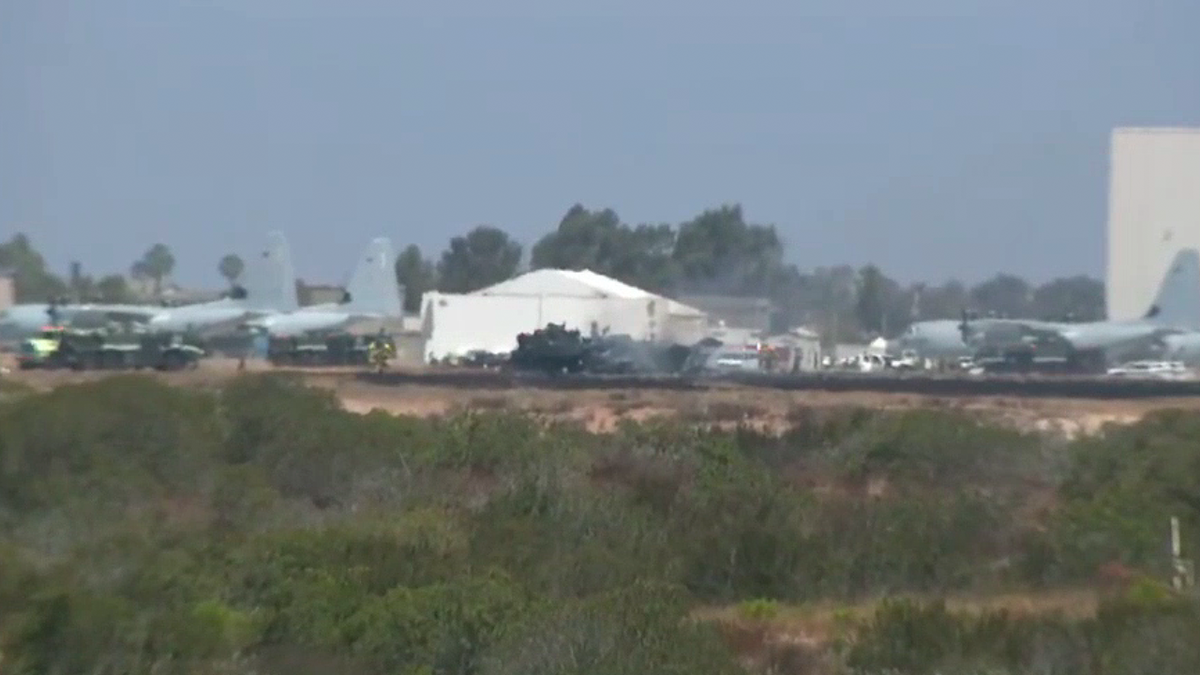 Apparent fighter jet crash sparks small fire at MCAS Miramar.