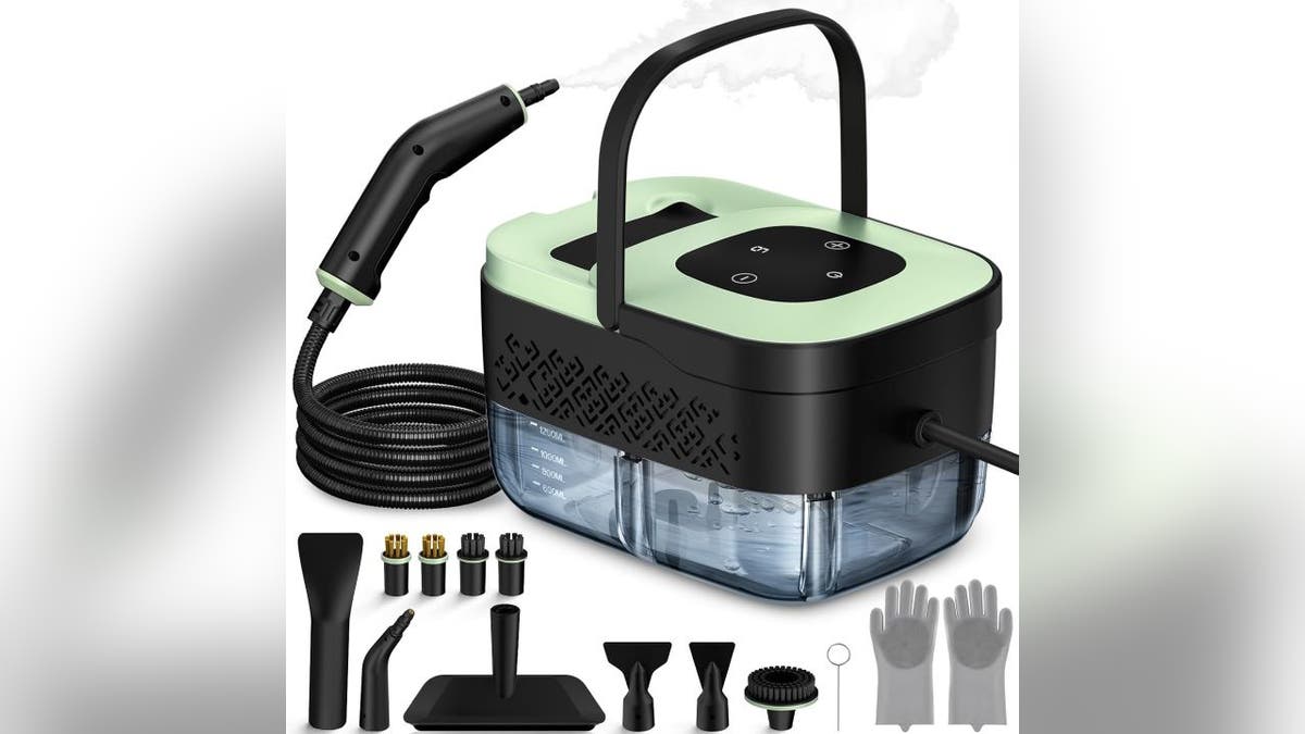 The water basin on this steam cleaner heats up in just 15 seconds. 