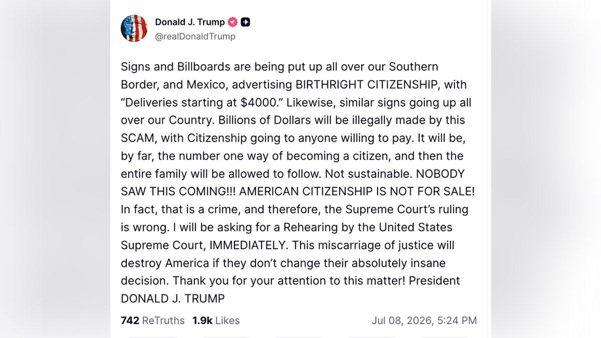 Screengrab of Truth Social post