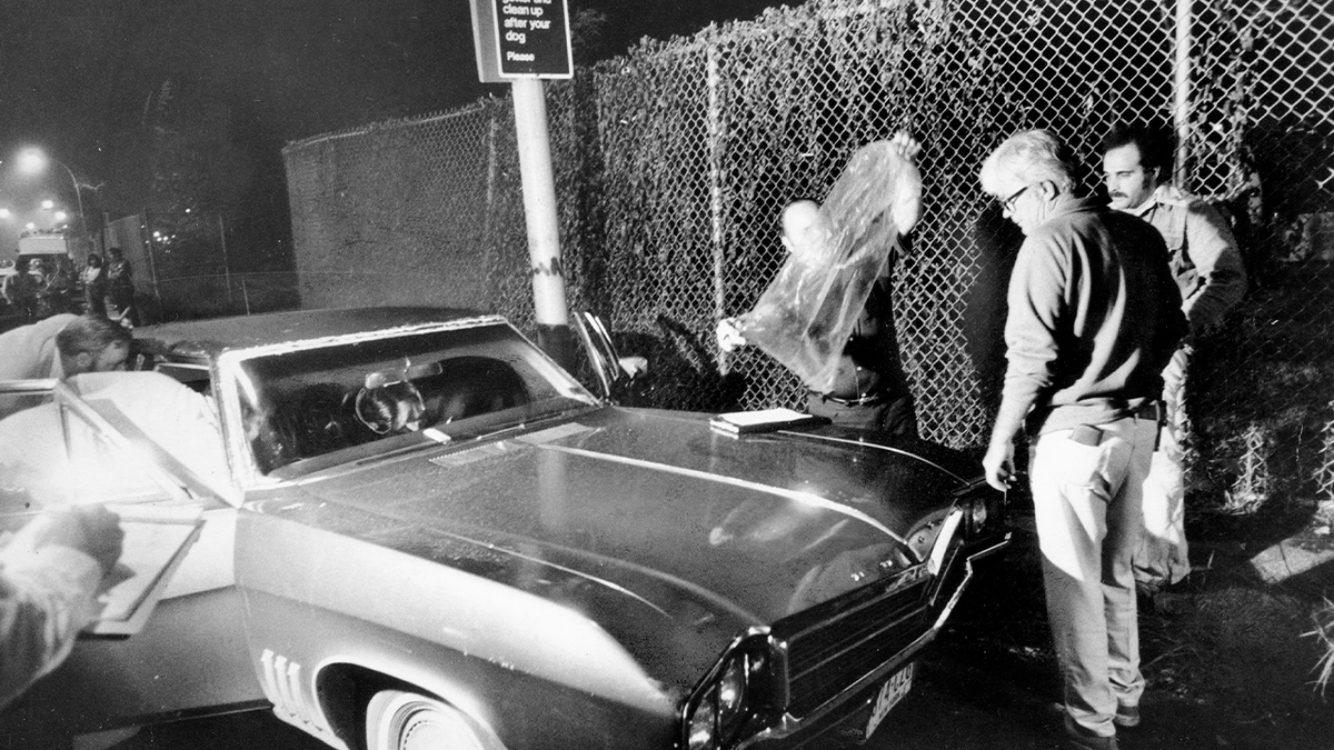 black and white crime scene photo from the last son of sam shooting