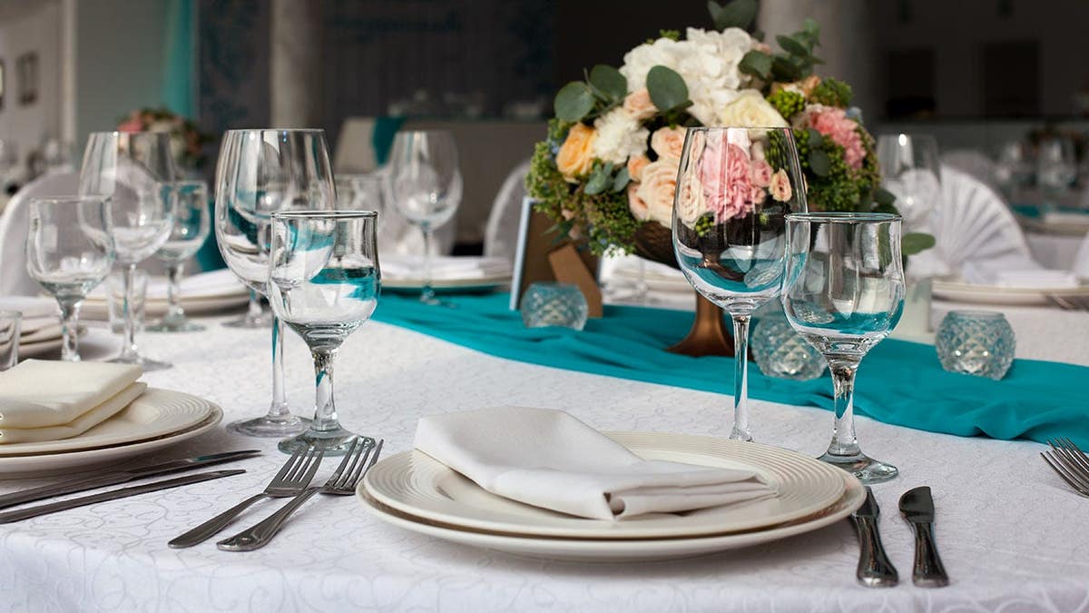 Table setting at a luxury wedding reception