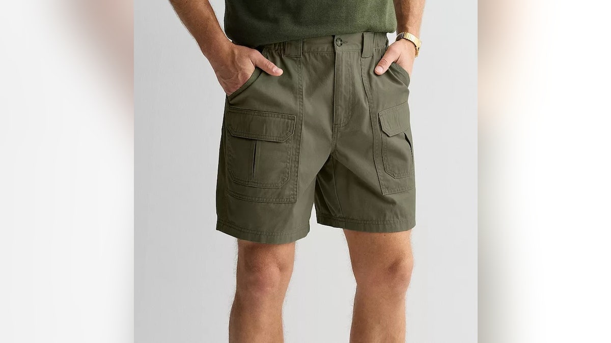 These cargo shorts have an elastic waist and plenty of pockets.