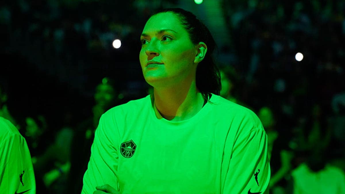 Stefanie Dolson of the Seattle Storm looks on before a game at Climate Pledge Arena.
