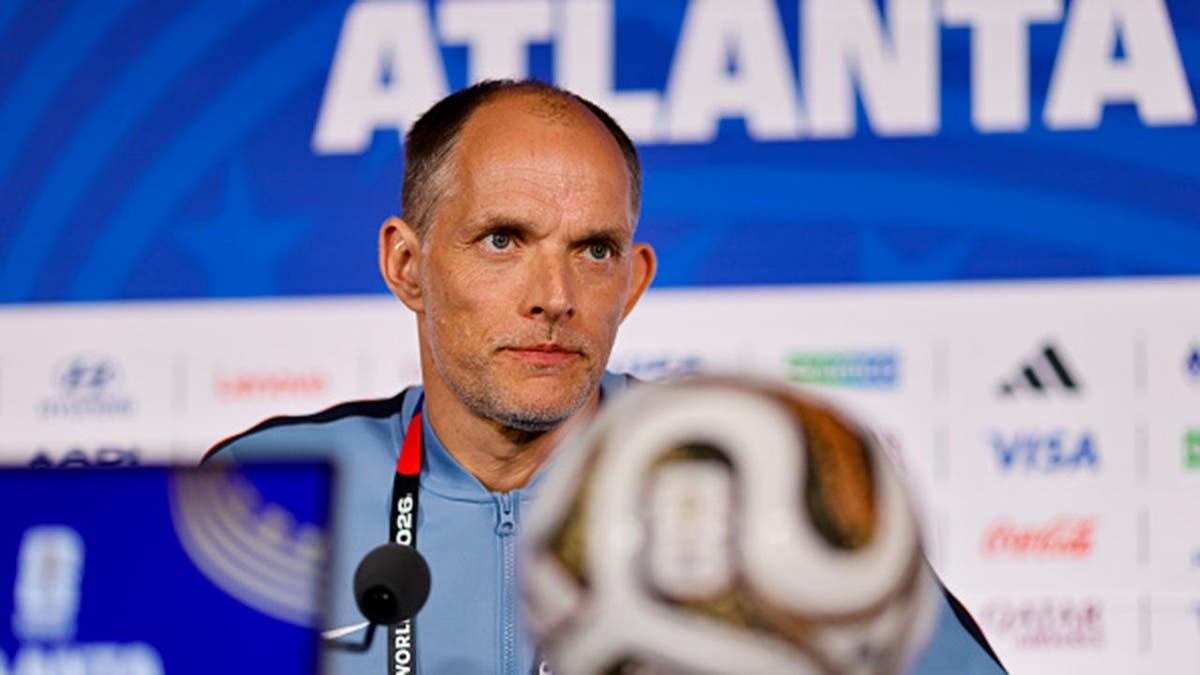 Thomas Tuchel talks during a press conference in Atlanta, Georgia.