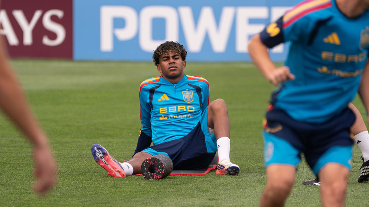 Spain players stretch during a training session in East Hanover, New Jersey.