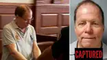Composite image showing Ronald Fischer appearing in a Rhode Island courtroom next to a booking photo labeled "Captured."