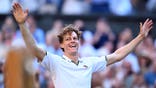 Jannik Sinner reacts after beating Alexander Zverev in the Wimbledon final.
