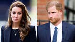 A split side-by-side image of Kate Middleton and Prince Harry.
