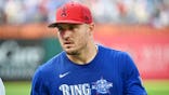 Mike Trout warms up at Citizens Bank Park
