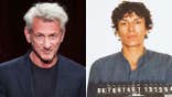 Split side by side image of Sean Penn and a Richard Ramirez mugshot