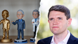 Anthony Fauci toys, left, and Texas Senate candidate James Talarico, right.