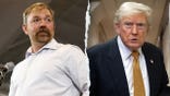 A split screen of Maine Democratic Senate candidate Graham Platner and President Donald Trump