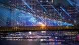 a view of the brooklyn bridge on fire from fireworks