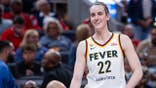 Caitlin Clark stands on the court during an Indiana Fever game against the Connecticut Sun.