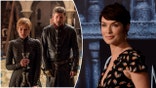 side by side of Lena Headey on "Game of Thrones" and Lena on a red carpet