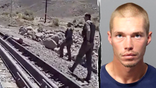 Chase Orput mugshot alongside deputies searching railroad tracks after the escaped Nevada inmate was captured