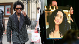A split image showing David "D4vd" Burke in Paris and a photo displayed of his alleged victim, 14-year-old Celeste Rivas Hernandez during a press conference in Los Angeles.