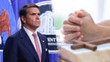 Split image of Acting Attorney General Todd Blanche and hands in prayer