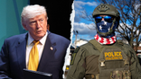 Donald Trump across from a masked ICE agent