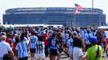 Fans gather outside New Jersey Stadium before the FIFA World Cup 2026 final.