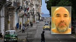 image shows Cuban street and mugshot for convict