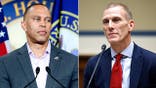 Split image of Hakeem Jeffries, left, and Jamie Metzl, right.