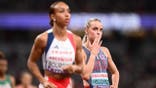 Keely Hodgkinson reacts after competing in the women's 800 meters semifinals.