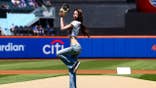 Jang Won-young throws a ceremonial first pitch at Citi Field.