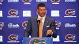 Jon Sumrall speaks at a press conference introducing him as the new head football coach.