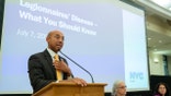 New York City Health Commissioner Dr. Alister Martin speaks at a town hall meeting concerning the Legionnaires disease cluster at St. Igatius Loyola Catholic Church on Tuesday, July 7, 2026, in New York.