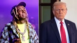 Lil Wayne performs onstage; Donald Trump waits outside the White House in a split-screen image.