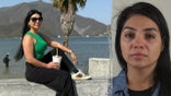 Mayra Velasquez in a travel photo and in her booking photo