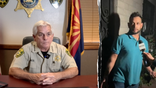A split image showing Pima County Sheriff Chris Nanos in his Tucson office and Rio Rico delivery driver Carlos Palazuelos in a blue golf shirt