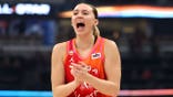 Paige Bueckers #5 reacts during the second half of the WNBA All-Star Game.