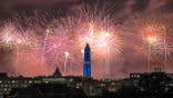 fireworks explode over the Washington Monument on July 5, 2026