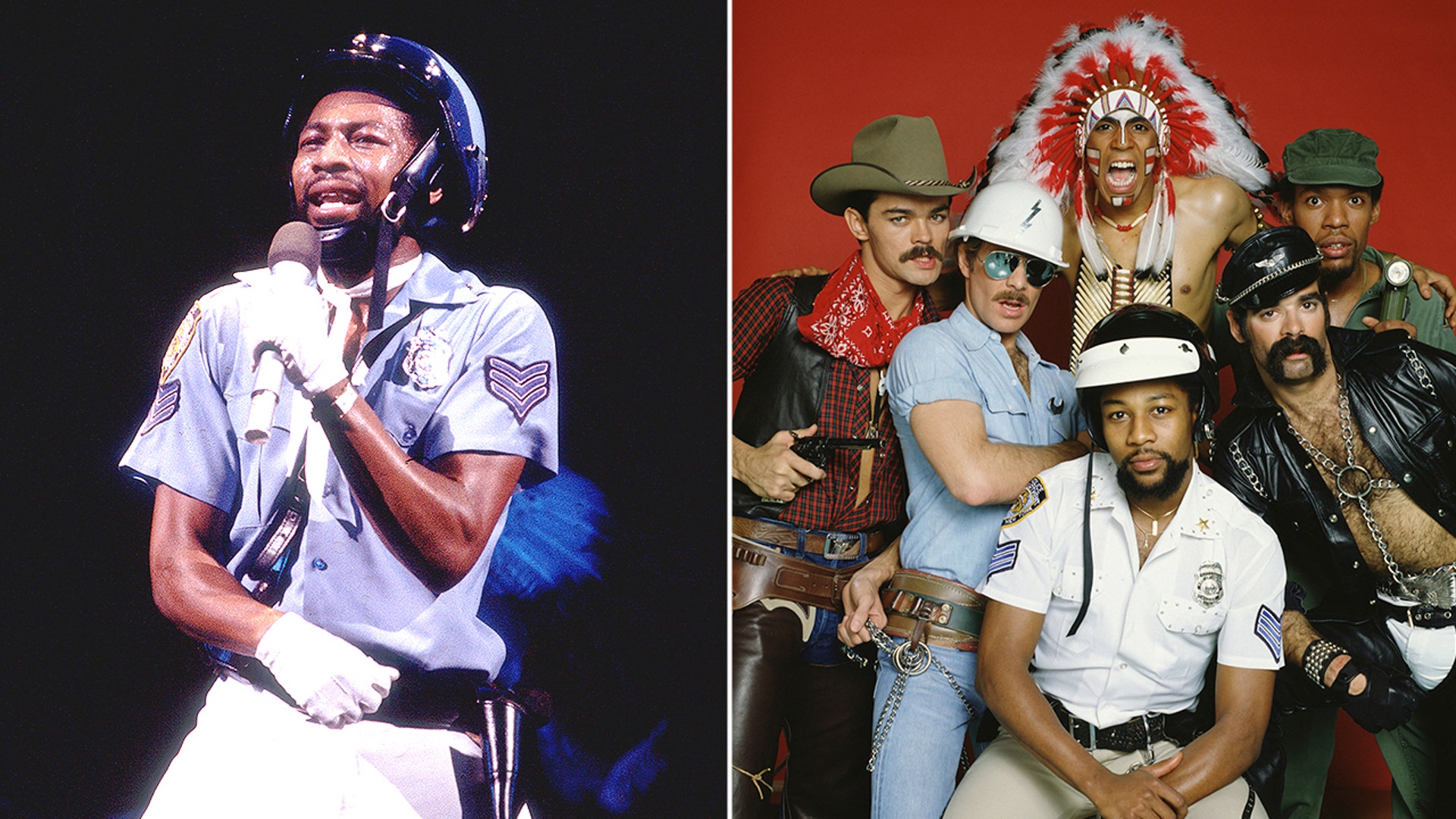 Victor Willis performs onstage during a Village People concert at Chicago Stadium.