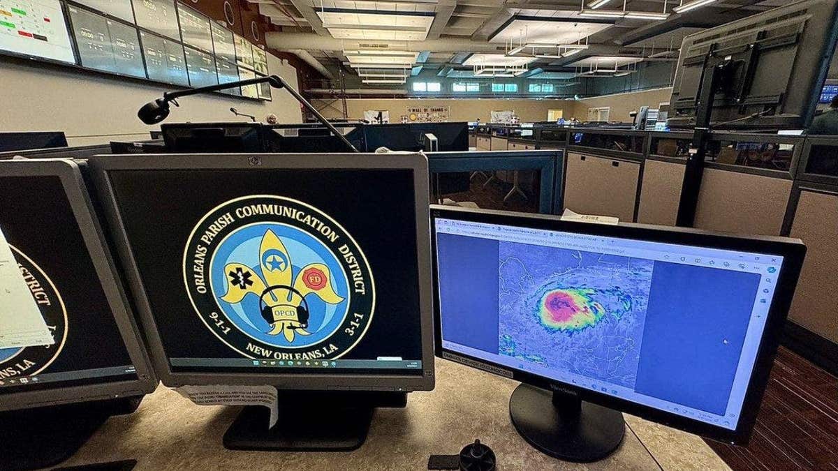 Computer screens of the 911 center.