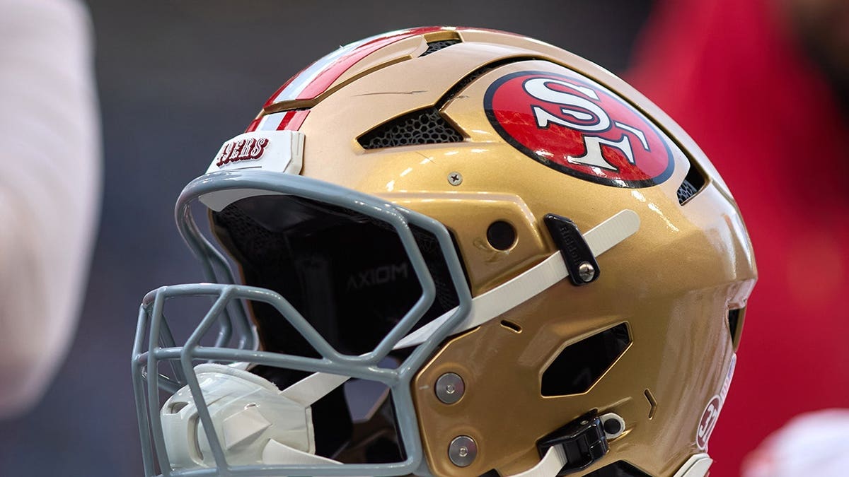 San Francisco 49ers helmet displayed at Lumen Field.