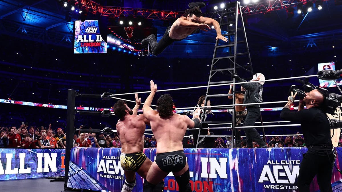 Steve Borden crashes down from the ladder