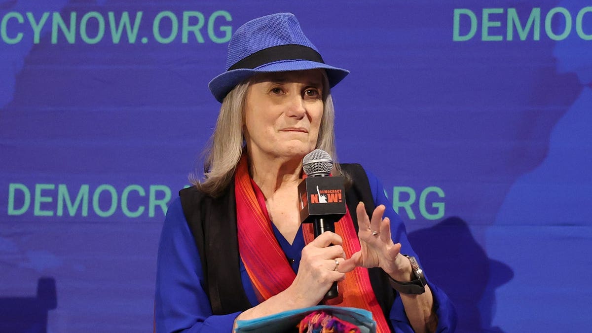Democracy Now! host Amy Goodman speaks during the outlet's 30th anniversary event in New York City.