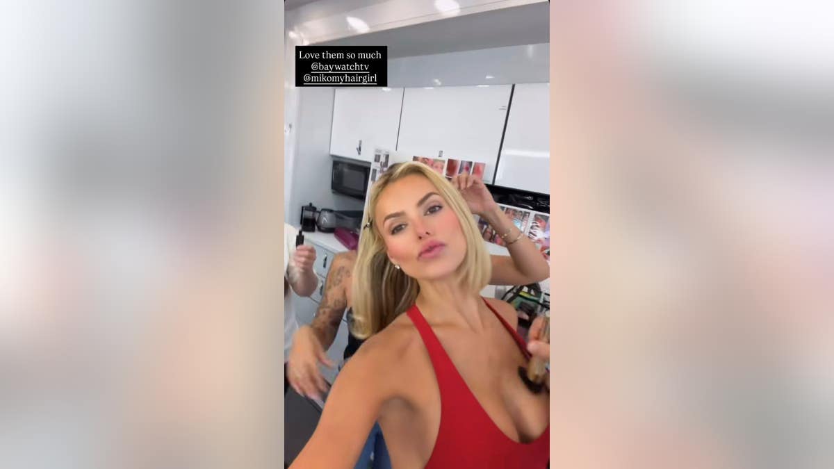 Brooks Nader getting her hair and makeup done.