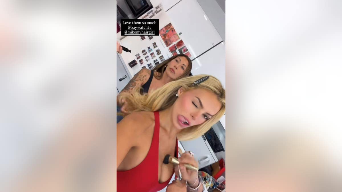 Brooks Nader getting her hair and makeup done.