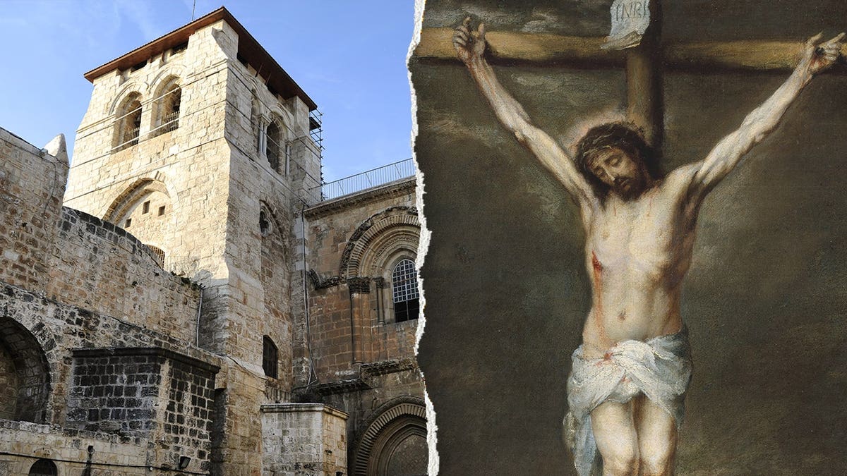 Split image of Church of Holy Sepulchre, Jesus crucifixion