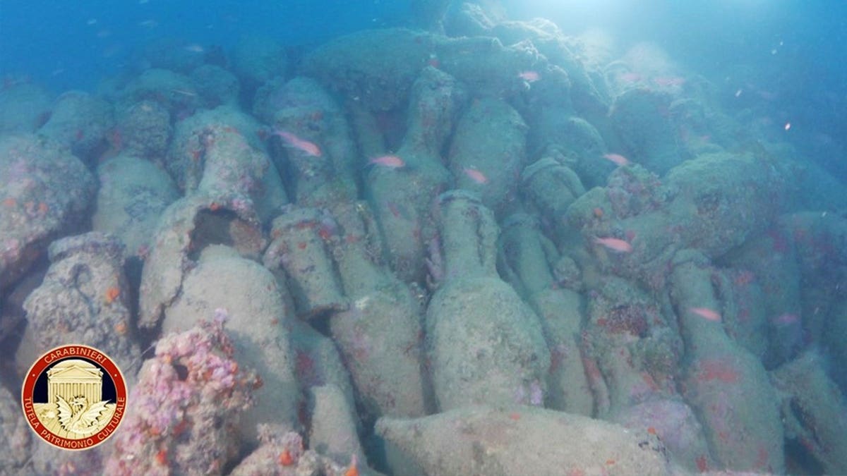 View of hundreds of amphorae on seabed